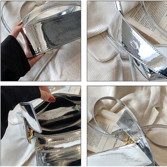 Women's Silver Evening Hobo Tote Handbag Satchel Clutch Crossbody Bags - Picture 6 of 8